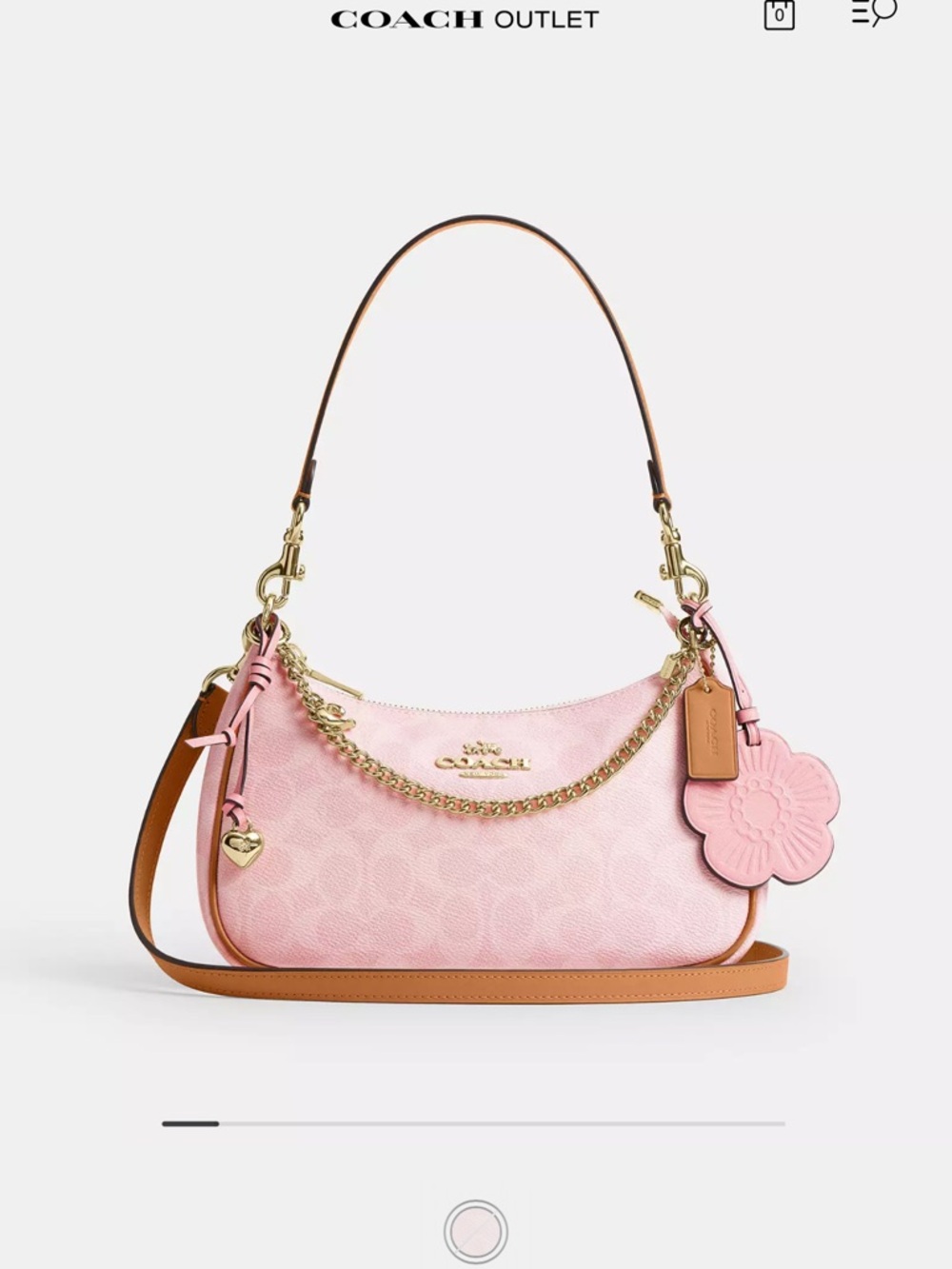 Coach Pink Leather Shoulder Bag with Tan Trim & Gold Chain